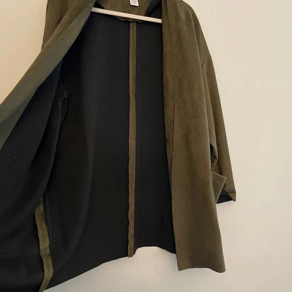 Carmen Marc Valvo olive green faux suede open front jacket XL falltrend - Picture 4 of 4